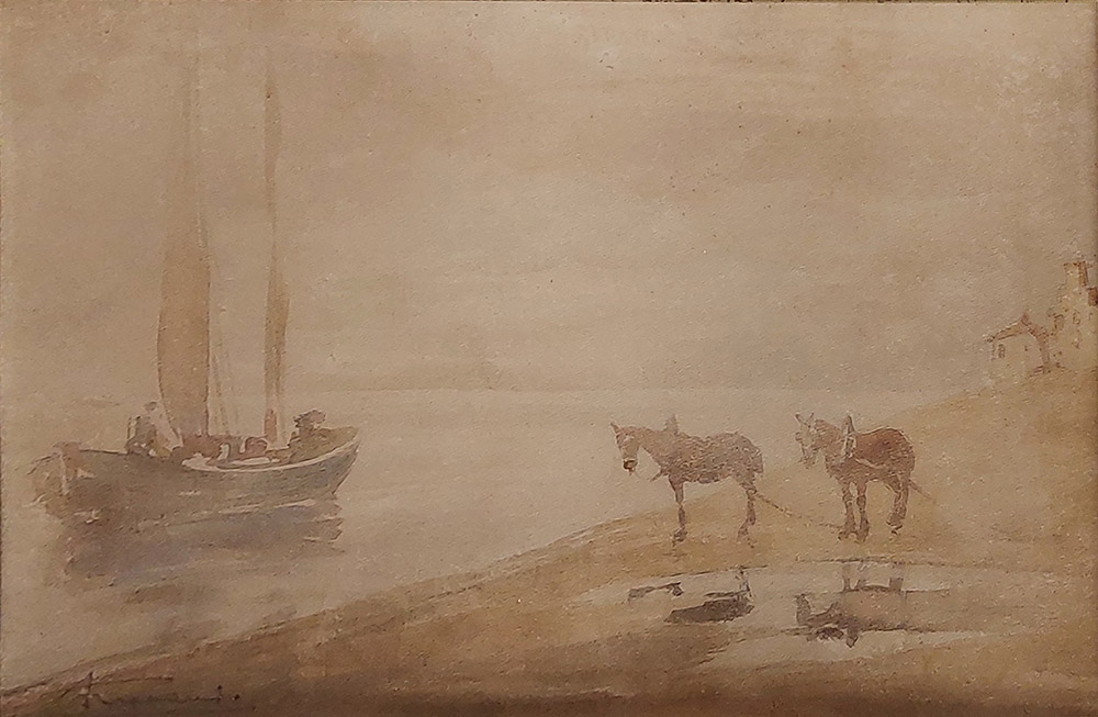 Ernesto Giuliano Armani (1898-1986) — Cavalli da tiro e pescatori in riva al mare | Aste Dolomia